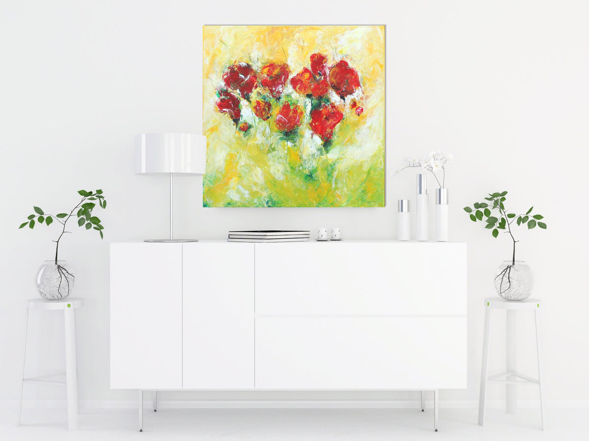 Handgemaltes Acrylbild vom Künstler auf Leinwand - "Blumengrüße" - ein Unikat als Moderne Kunst Deko Gemälde abstrakte Malerei und Original - Hochwertige handgemalte Kunst auf Leinwand.