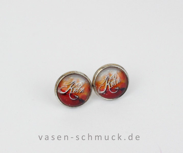 Ohrstecker mit Köln Schriftzug in Rot Orange – Einzigartiger Schmuck