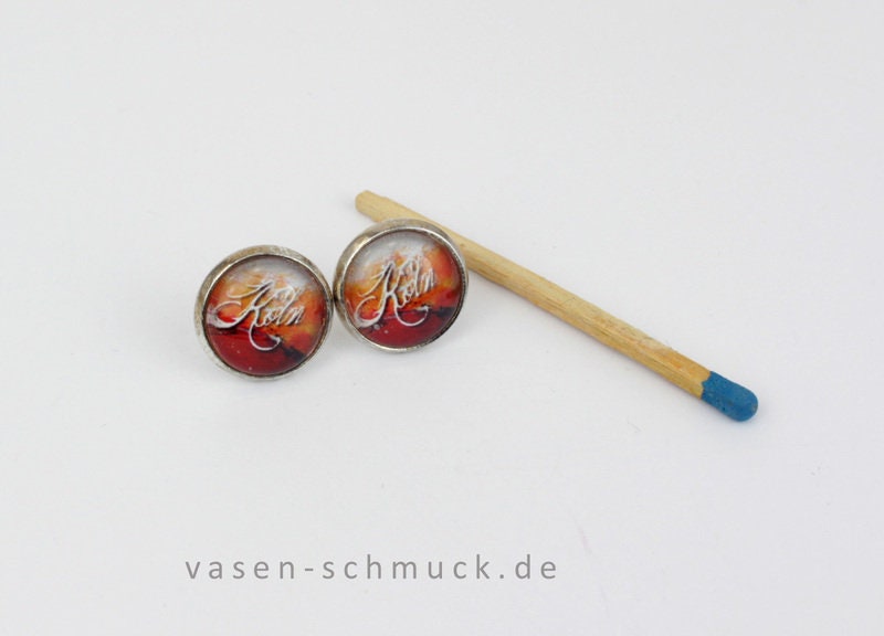 Ohrstecker mit Köln Schriftzug in Rot Orange – Einzigartiger Schmuck