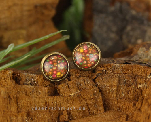 Ohrstecker aus Edelstahl mit Blumenmuster – Zeitloser Ohrschmuck in Braun, Gelb, Orange und Grün