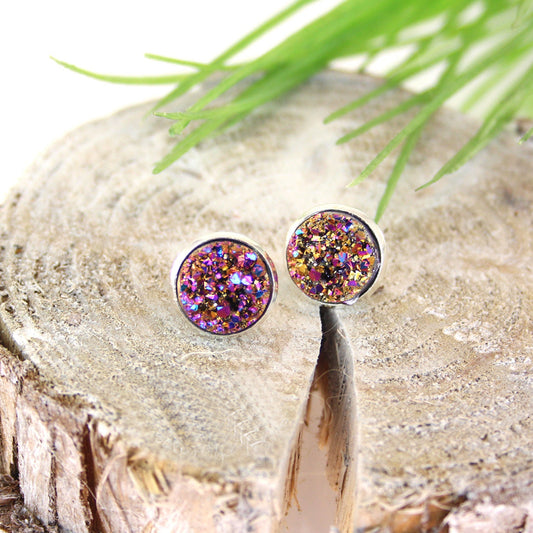 Edelstahl Ohrstecker Faux Druzy in Rosé – Handgemachte Ohrringe