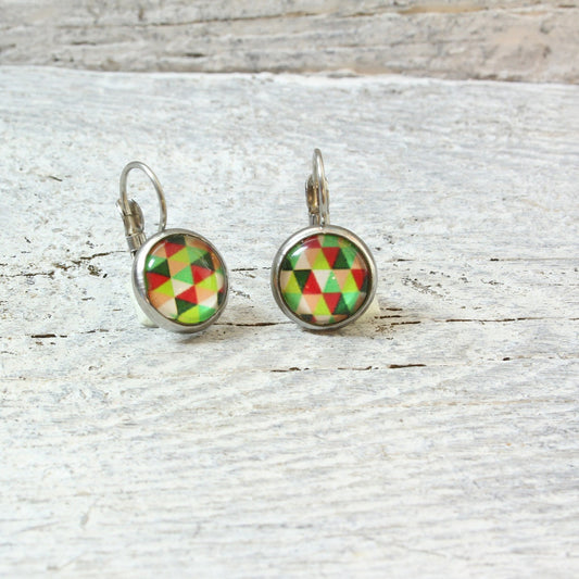 Edelstahl Ohrhänger mit bunten Rauten – 12 mm
