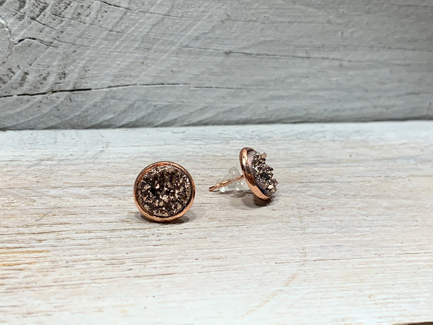 Edelstahl Ohrstecker Faux Druzy – Rosegold Ohrringe