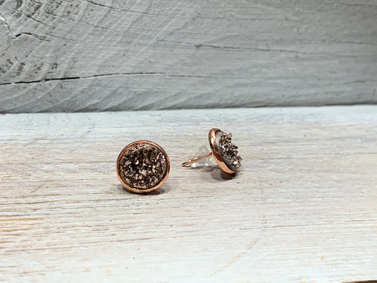 Edelstahl Ohrstecker Faux Druzy – Rosegold Ohrringe