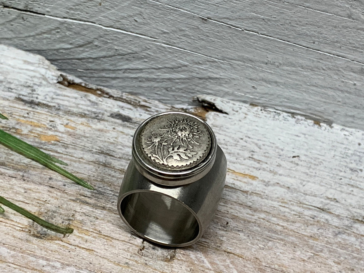 Breiter Edelstahlring Gr. 17 mit Löwenzahn Pusteblume – Eleganter Wechselschmuck