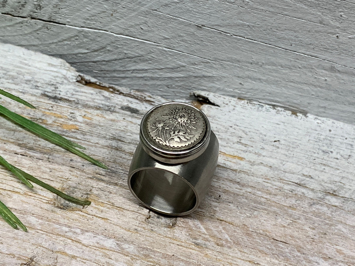 Breiter Edelstahlring Gr. 17 mit Löwenzahn Pusteblume – Eleganter Wechselschmuck