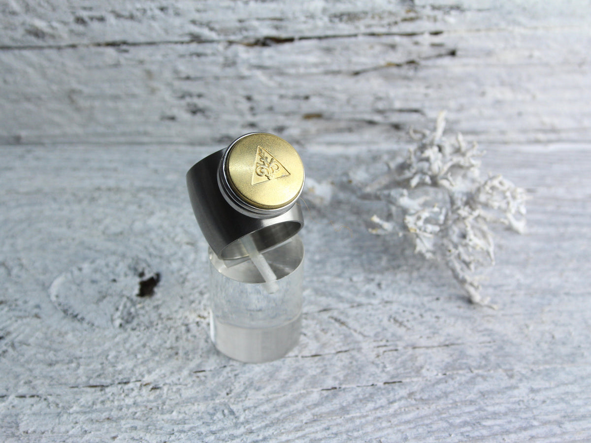 Geometrischer Edelstahl Ring Gr. 17 und 19 mm – Bicolor Design