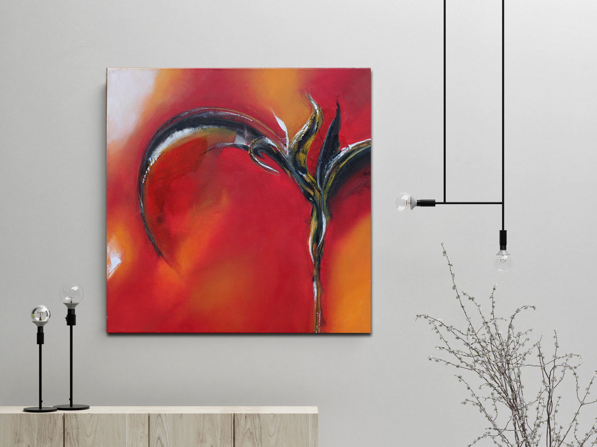 Original " Eleilia "  - Größe 100x100 cm orange rot - UNIKAT Malerei ORIGINAL Modern Abstrakt Bild Acryl - Hochwertige handgemalte Kunst auf Leinwand.
