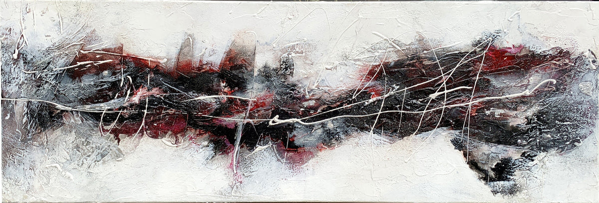 Original " Im Fluss II"  - Größe 30 x 90 cm schwarz rot silber UNIKAT Malerei ORIGINAL Modern Abstrakt Bild Acryl Mischtechnik - Hochwertige handgemalte Kunst auf Leinwand.