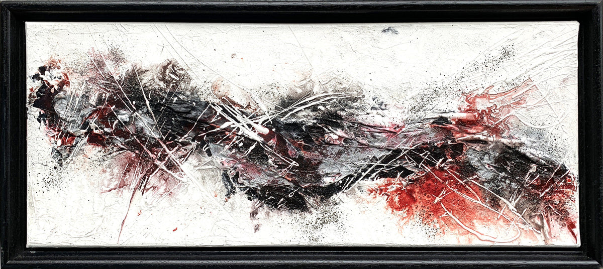 Original " Im Fluss "  - Größe 50 x 20 cm schwarz rot silber UNIKAT Malerei ORIGINAL Modern Abstrakt Bild Acryl Mischtechnik - Hochwertige handgemalte Kunst auf Leinwand.