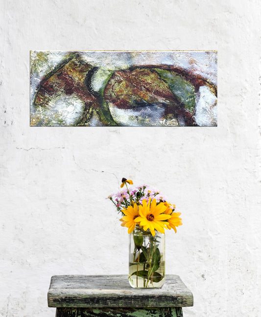 Original  " o.T. "  - Größe 20 x 50 cm grün weiß braun Vintage UNIKAT Malerei ORIGINAL Modern Abstrakt Bild Acryl Mischtechnik - Hochwertige handgemalte Kunst auf Leinwand.